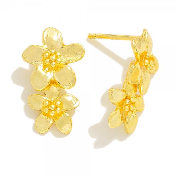 Gold Dipped Stacked Flower Drop Earrings 

- Approximately .75" L