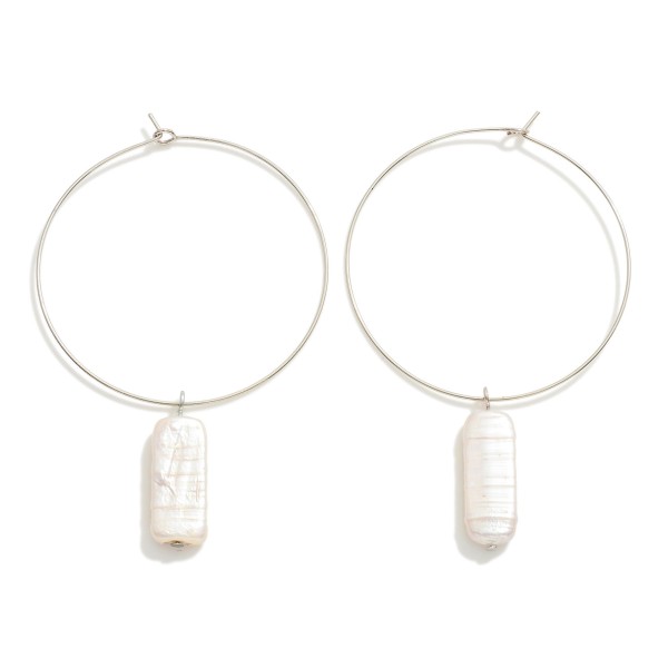 Wholesale metal Wire Hoop Earrings Fresh Water Pearl Charms Fresh Water Pearl D