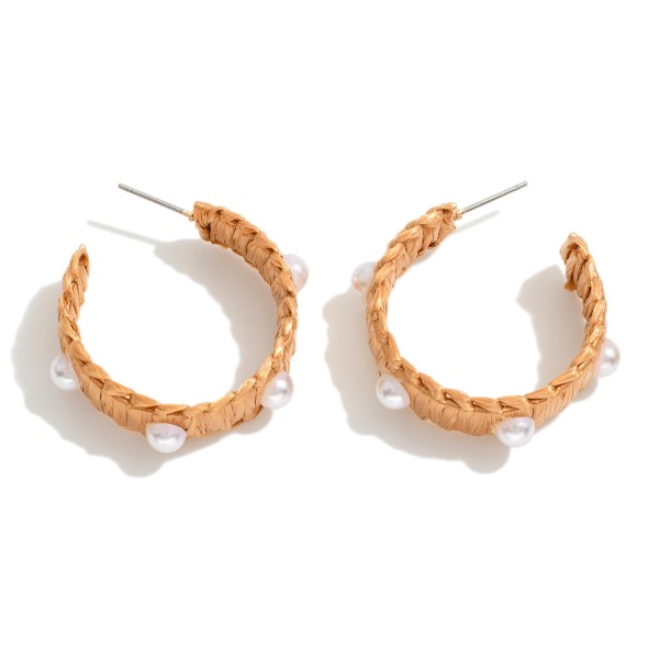 Wholesale raffia Hoop Earrings Pearl Accents D