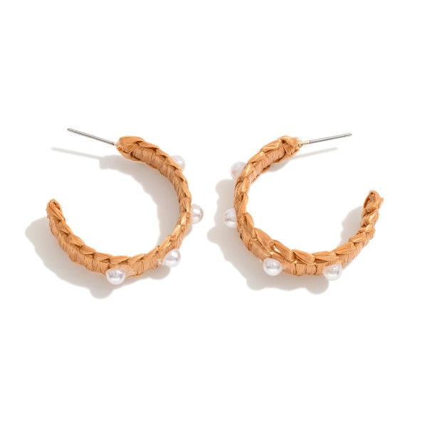 Raffia Hoop Earrings With Pearl Accents

- Approximately 1" D