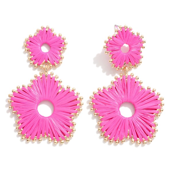 Wholesale linked Raffia Wrapped Metal Flowers Drop Earrings L