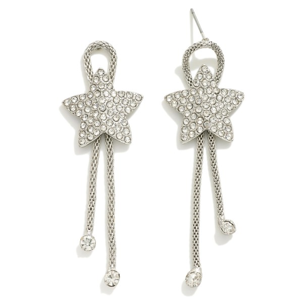 Wholesale rhinestone Pave Star Post Drop Bolo Earrings Metal Mesh Chain Link Tas