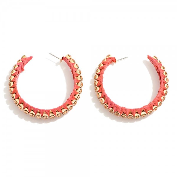 Wholesale sized Hoop Earring Raffia Wrapped Rhinestones D