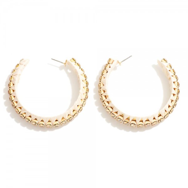 Over Sized Hoop Earring With Raffia Wrapped Rhinestones

- Approximately 2" D 