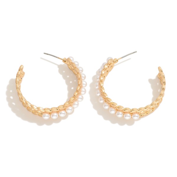 Metal Filigree Pearl Hoop Earrings

- Approximately 1.25" D