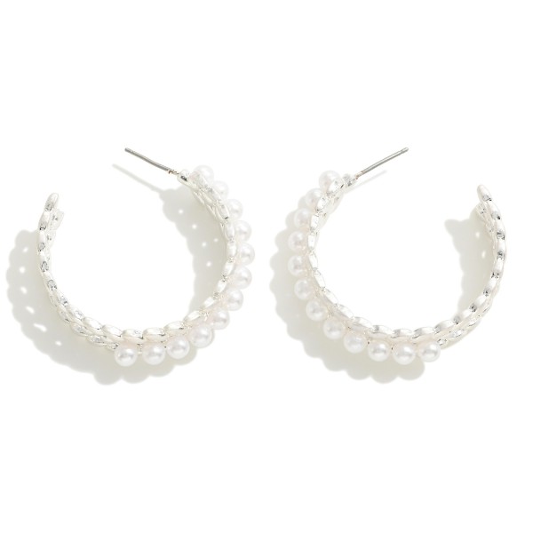 Metal Filigree Pearl Hoop Earrings

- Approximately 1.25" D