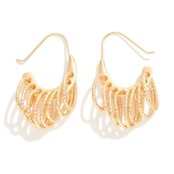 Metal Wire Hoop Drop Earrings With Crinkle Hoop Tassels

- Approximately 1.75" L