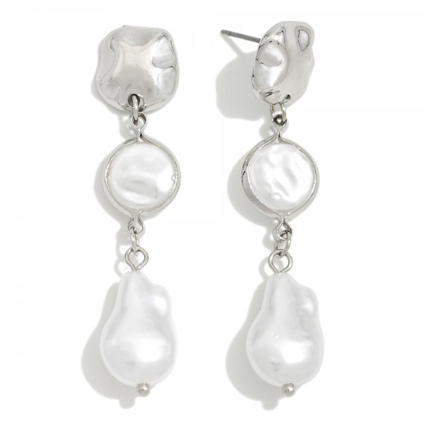 Pearl Dangle Drop Earring With Hammered Metal Post

- Approximately 2"L