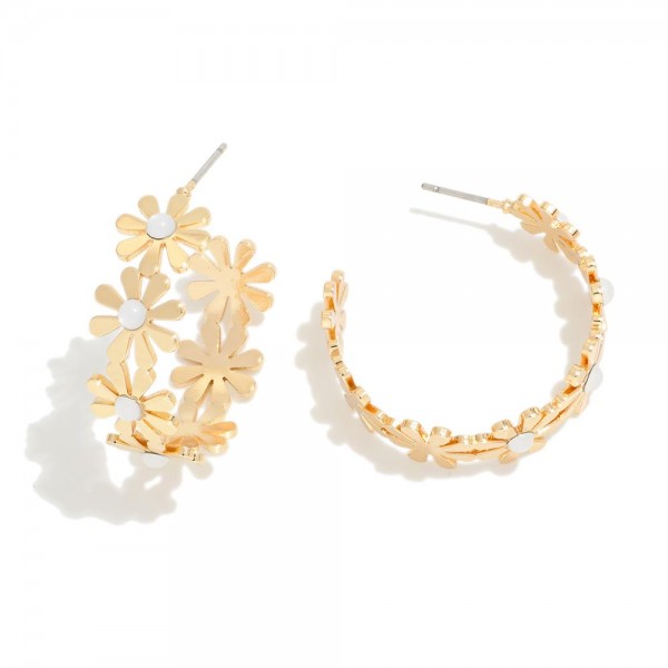 Wholesale flower Hoop Earring Stone Accent L