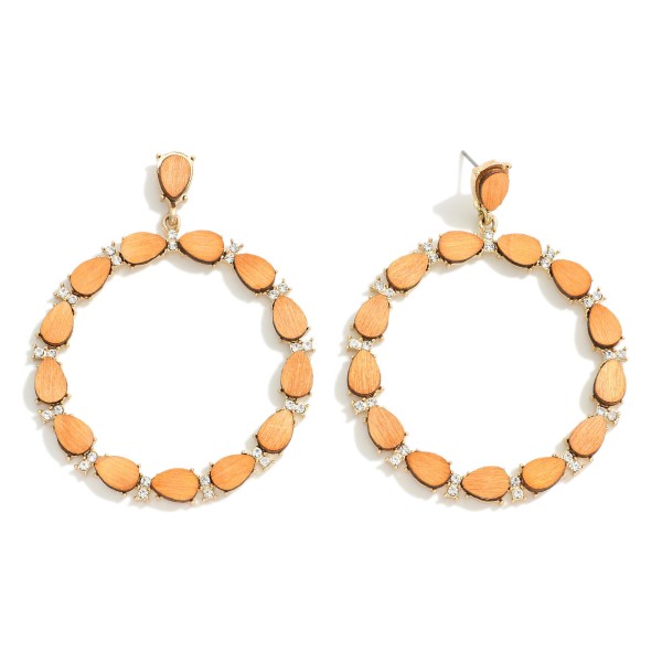 Wholesale wood Teardrop Rhinestone Hoop Drop Earrings L