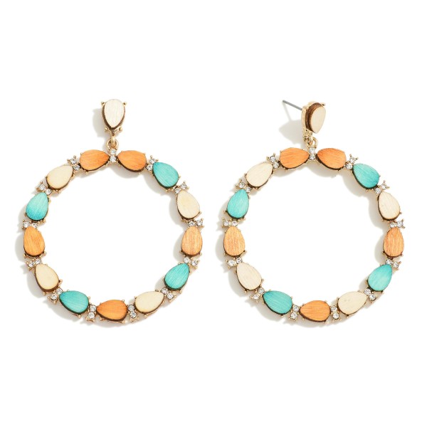 Wholesale wood Teardrop Rhinestone Hoop Drop Earrings L