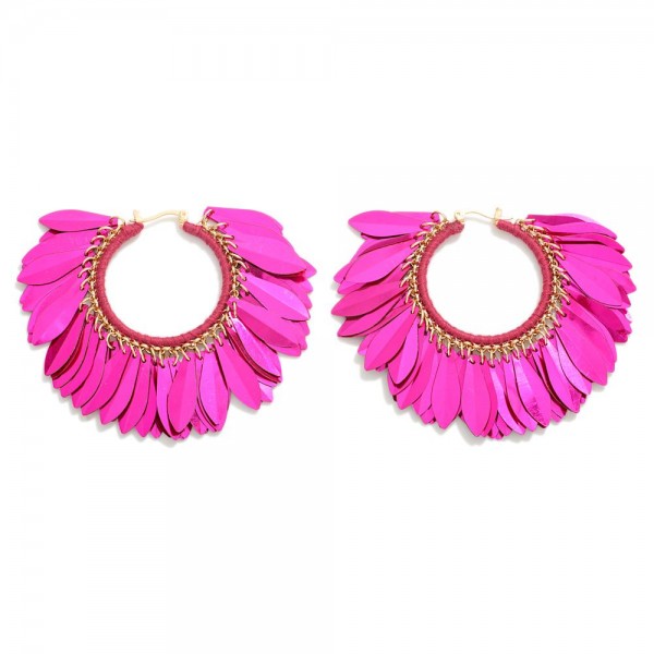 Wholesale metallic Sequin Fringe Hoop Statement Earrings L
