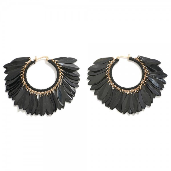 Metallic Sequin Fringe Hoop Statement Earrings

- Approximately 2.5" L

