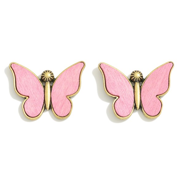 Wholesale metal Backed Wooden Butterfly Post Drop Earrings L