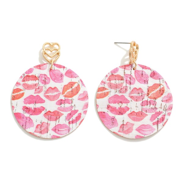 Cork Valentine's Day Themed Circular Drop Earrings With Metal Double Heart Posts

- Approximately 2.25" L