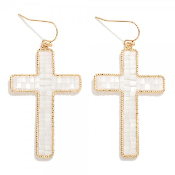 Wholesale seed Beaded Cross Drop Earrings Gold Border L