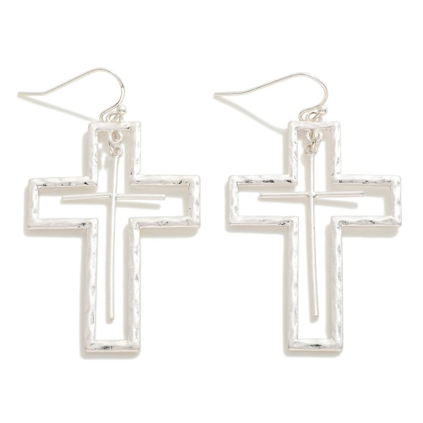 Wholesale hammered Metal Cross Cross Dangle Charm Drop Earrings L