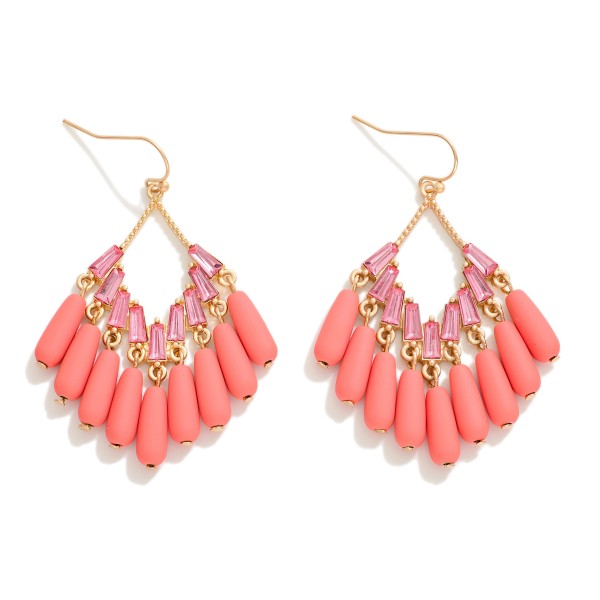 Matte Coated Bead Tassel Drop Earrings With Rhinestone Details

- Approximately 2.25" L