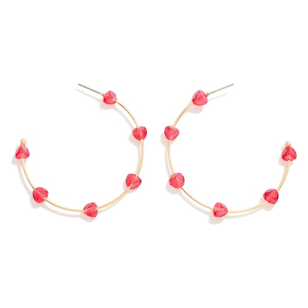 Wire Hoop Earrings With Valentine's Day Heart Bead Stations

- Approximately 1.75" D