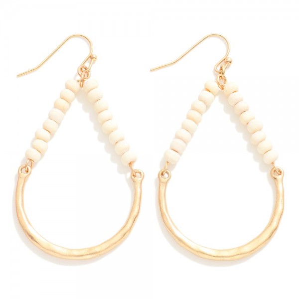 Wholesale wood Beaded Hammered Metal Teardrop Drop Earrings L
