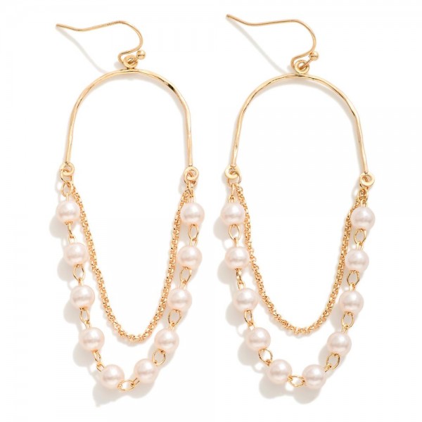 Wholesale long Metal Half Oval Drop Earrings Chain Link Pearl Accents L