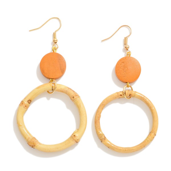 Wholesale circular Wood Drop Earring Bamboo Detail L