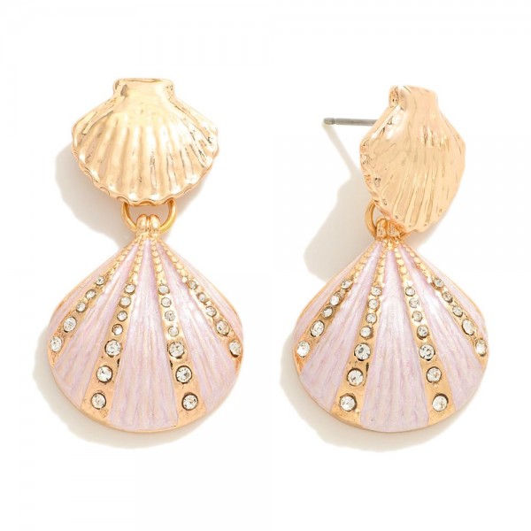 Wholesale linked Metal Shell Earrings Rhinestone Detail L