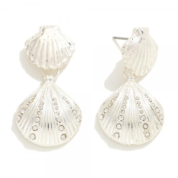 Wholesale linked Metal Shell Earrings Rhinestone Detail L