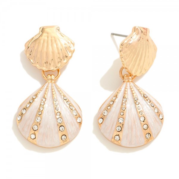 Wholesale linked Metal Shell Earrings Rhinestone Detail L