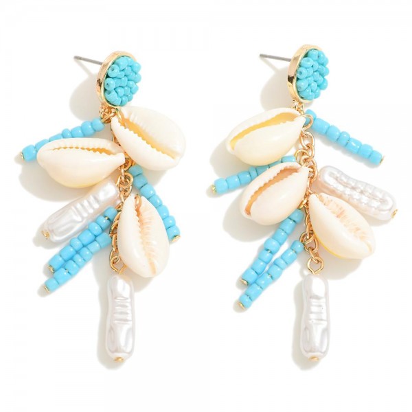 Wholesale beaded Drop Earrings Chain Link Cowrie Shell Pearl Accents L