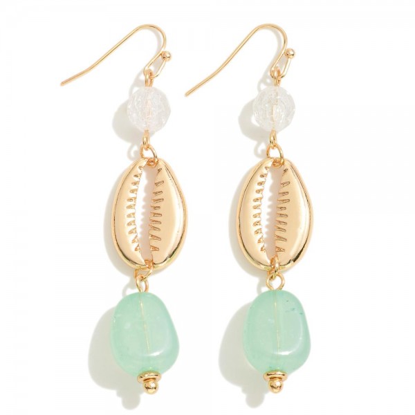 Linked Cowrie Shell & Bead Drop Earrings 

- Approximately 2.75" L