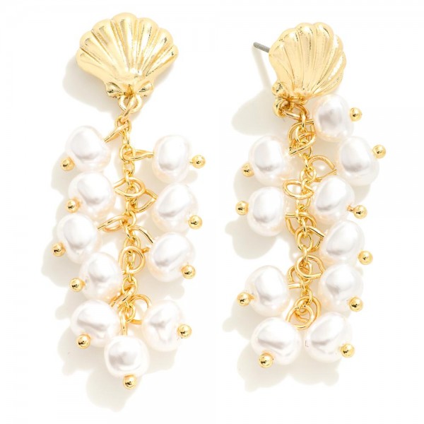 Wholesale linked Pearl Drop Earrings Metal Shell Post