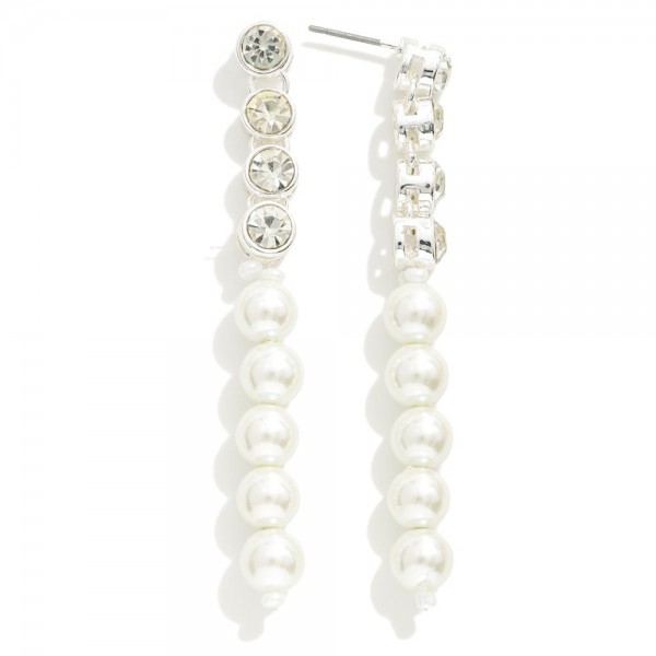 Rhinestone & Pearl Linear Drop Earrings

- Approximately 2.5" L