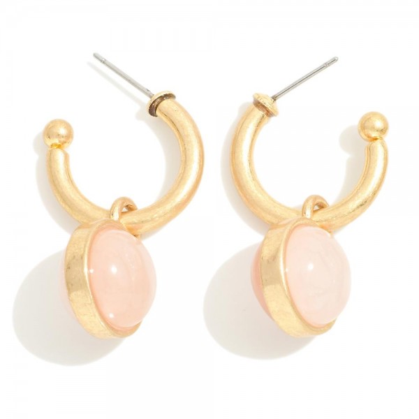 Wholesale metal Hoop Drop Earrings Stone Pendant L Hoop D