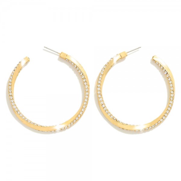 Wholesale twisted Metal Hoop Earrings Rhinestone Details D