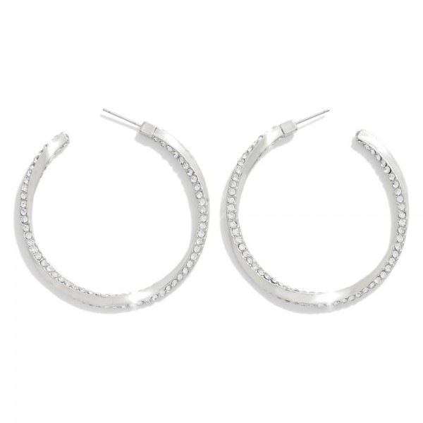 Twisted Metal Hoop Earrings With Rhinestone Details

- Approximately 2" D