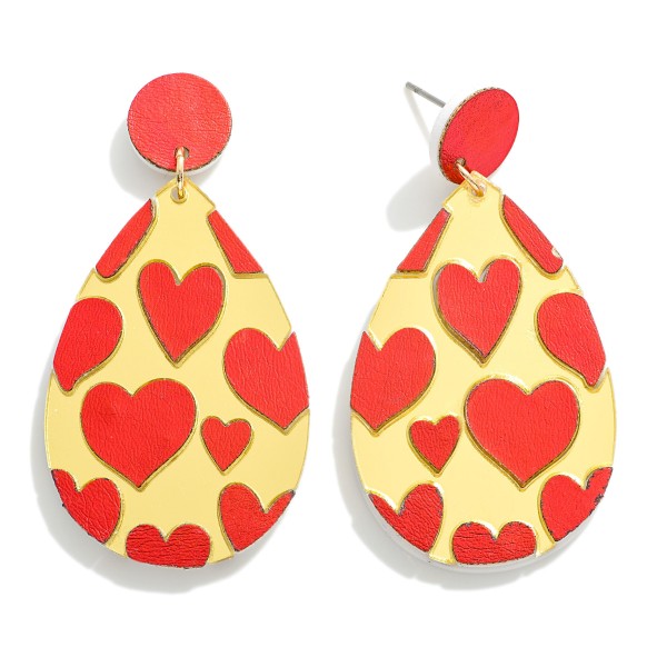 Reflective Metallic Heart Print Teardrop Drop Earrings

- Approximately 2.25" L