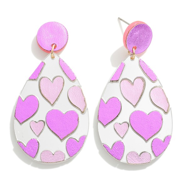 Reflective Metallic Heart Print Teardrop Drop Earrings

- Approximately 2.25" L