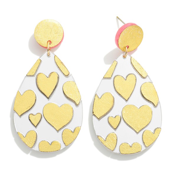 Wholesale reflective Metallic Heart Print Teardrop Drop Earrings L