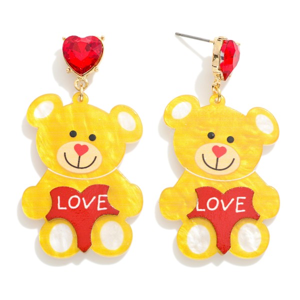 Resin Teddy Bear Valentines Drop Earring

- Approximately 2" L