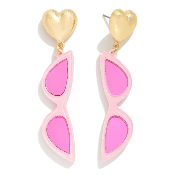 Wholesale reflective Glitter Acetate Cat Eye Sunglasses Drop Earrings Metal Hear