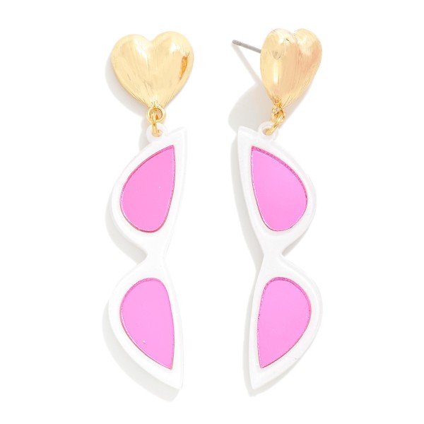 Reflective Glitter Acetate Cat Eye Sunglasses Drop Earrings With Metal Heart Stud Posts

- Approximately 2.25" L