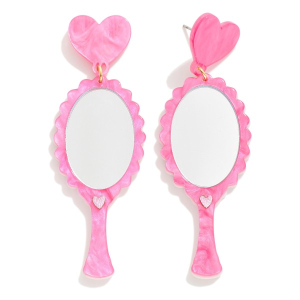 Reflective Acetate Hand Mirror and Heart Drop Earrings

- Approximately 3" L