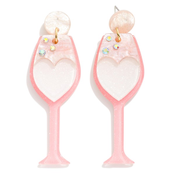 Wholesale glitter Resin Champagne Flute Valentines Drop Earring L