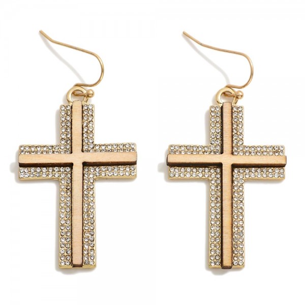 Wholesale rhinestone Cross Drop Earring Wood Details L