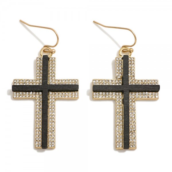 Wholesale rhinestone Cross Drop Earring Wood Details L