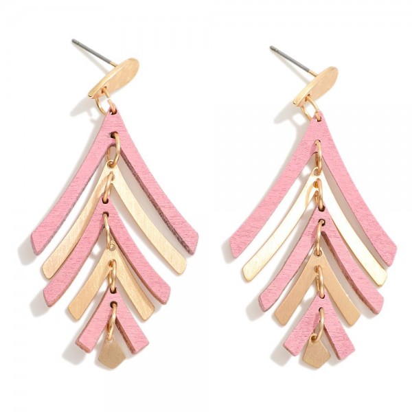 Wholesale gold Wood Cut Drop Earrings L