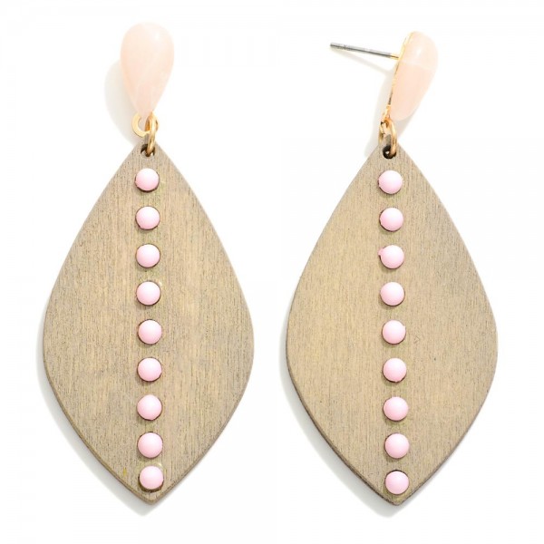 Wood Cut Drop Earring With Stone Details

- Approximately 2.25"L