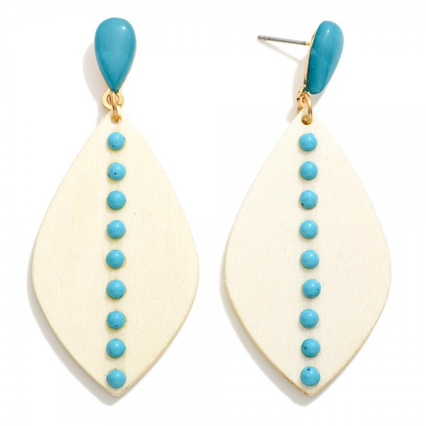 Wholesale wood Cut Drop Earring Stone Details L