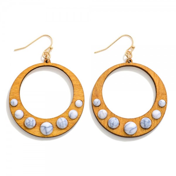 Wholesale wooden Hoop Drop Earrings Stone Details L